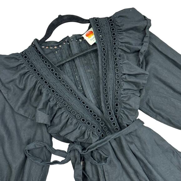 Farm Rio Black Lace Ruffle Long Sleeve V-Neck Jumpsuit Size XS - Picture 6 of 11